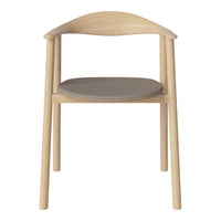 Light wood chair with a curved backrest and gray upholstered seat, showcasing a minimalist and modern design.