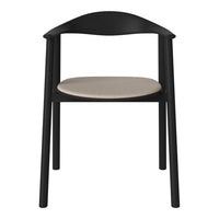 Black wooden chair with a cream-colored seat, featuring a minimalist design and smooth, clean lines.