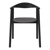 Black chair with a sleek, minimalist design and a contrasting gray cushion.