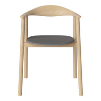 Light wood chair with a smooth finish and a dark gray fabric seat. Minimalist design with clean lines.