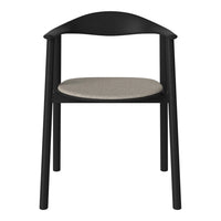 Black frame chair with a simple gray fabric seat, featuring sleek lines and modern design. Perfect for contemporary decor.