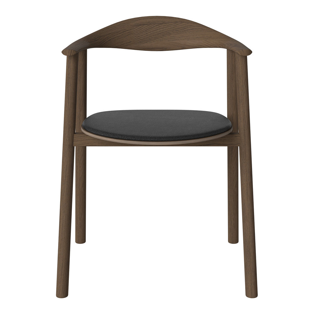 Mid-century modern chair with a walnut finish and a sleek black cushion for a stylish look.
