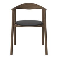 Mid-century modern chair with a walnut finish and a sleek black cushion for a stylish look.