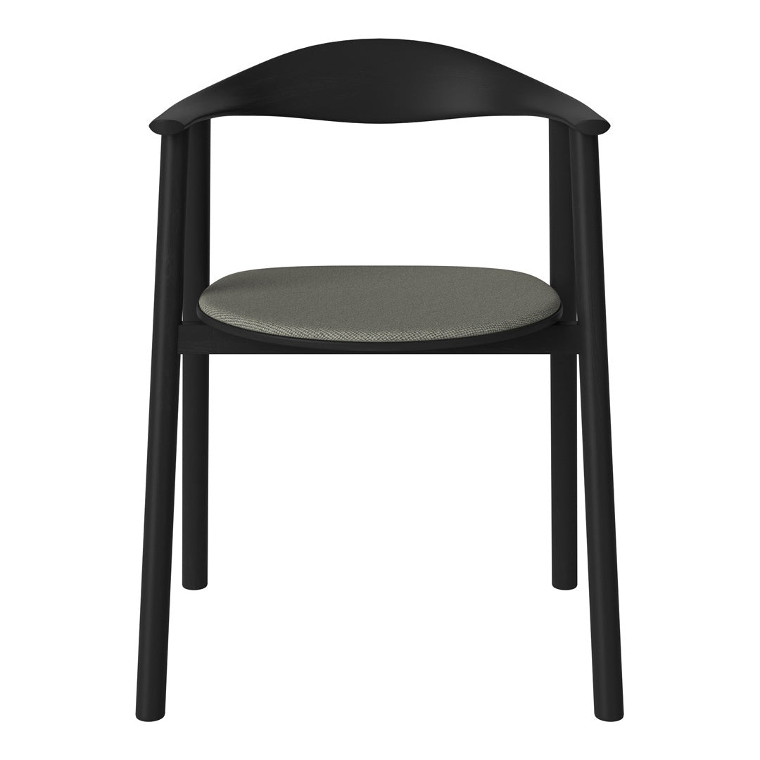Black chair with a smooth, gray seat and minimalist design, perfect for modern decor.