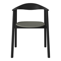 Black chair with a smooth, gray seat and minimalist design, perfect for modern decor.