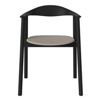 Black wooden chair with a smooth beige seat, featuring a minimalist design and clean lines. Perfect for modern decor.
