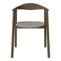 Wooden chair with a dark brown frame and a light beige, cushioned seat for a modern and stylish look.