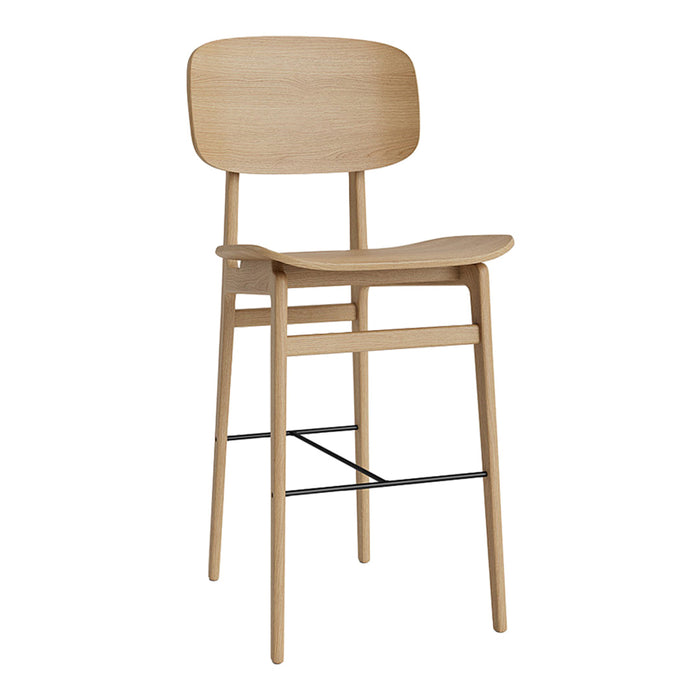 Light natural wood bar stool with a smooth, minimalist design and simple, clean lines. Ideal for modern decor.
