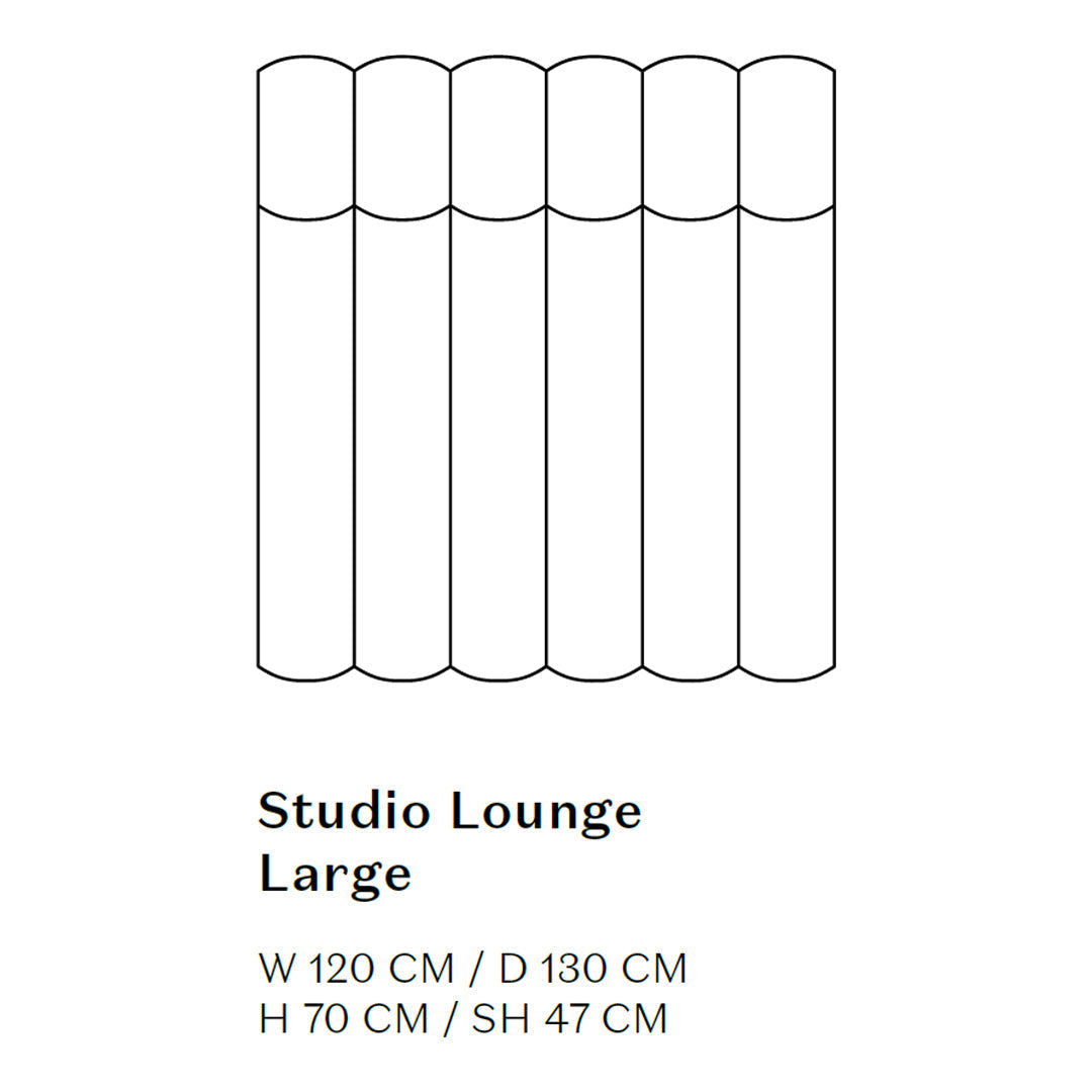 "Large Studio Lounge with a minimalist design featuring horizontal lines and a neutral color palette."