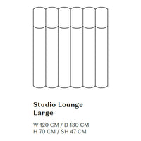 "Large Studio Lounge with a minimalist design featuring horizontal lines and a neutral color palette."
