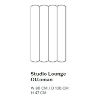 "Studio Lounge Ottoman in neutral tones with a smooth, minimalist design."