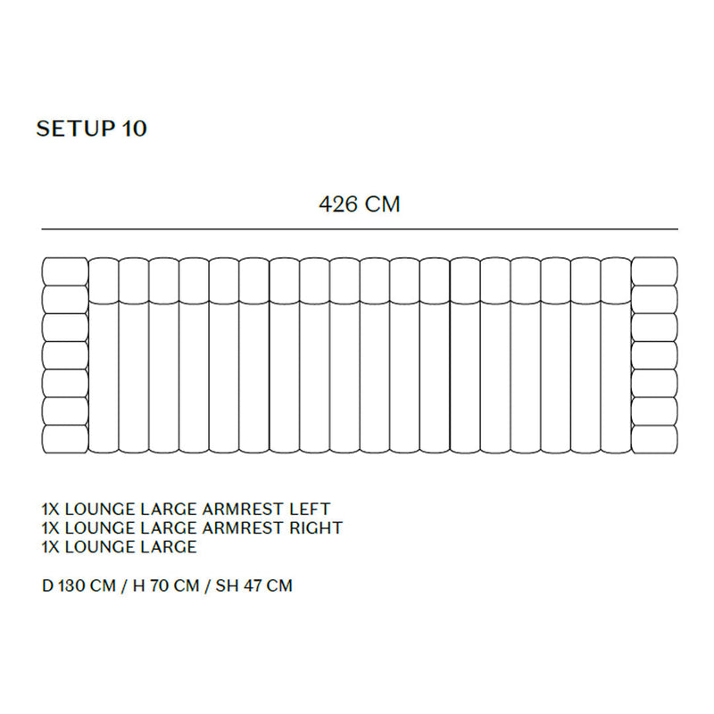 "White lounge furniture layout with contrasting armrests; features a sleek and modern design."