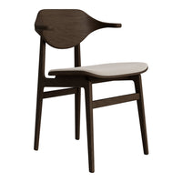 Dark wood chair with a smooth, light cushion seat and minimalist design, showcasing natural grain patterns.