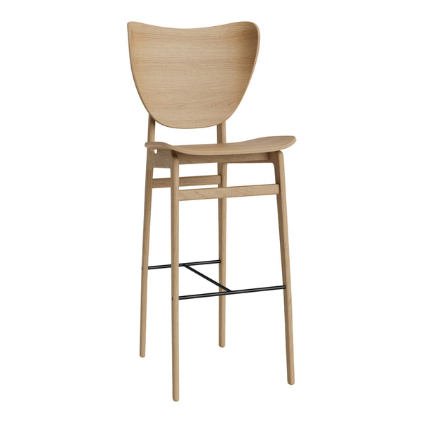 Natural wood bar stool with a smooth finish and minimalist design, featuring clean lines and neutral tones.