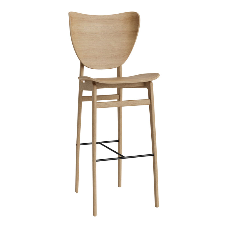 Natural wood bar stool with a smooth finish and minimalist design, featuring clean lines and neutral tones.