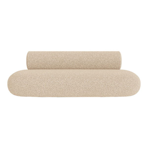 Beige yoga bolster with textured pattern, featuring two distinct shapes for versatile support and comfort.