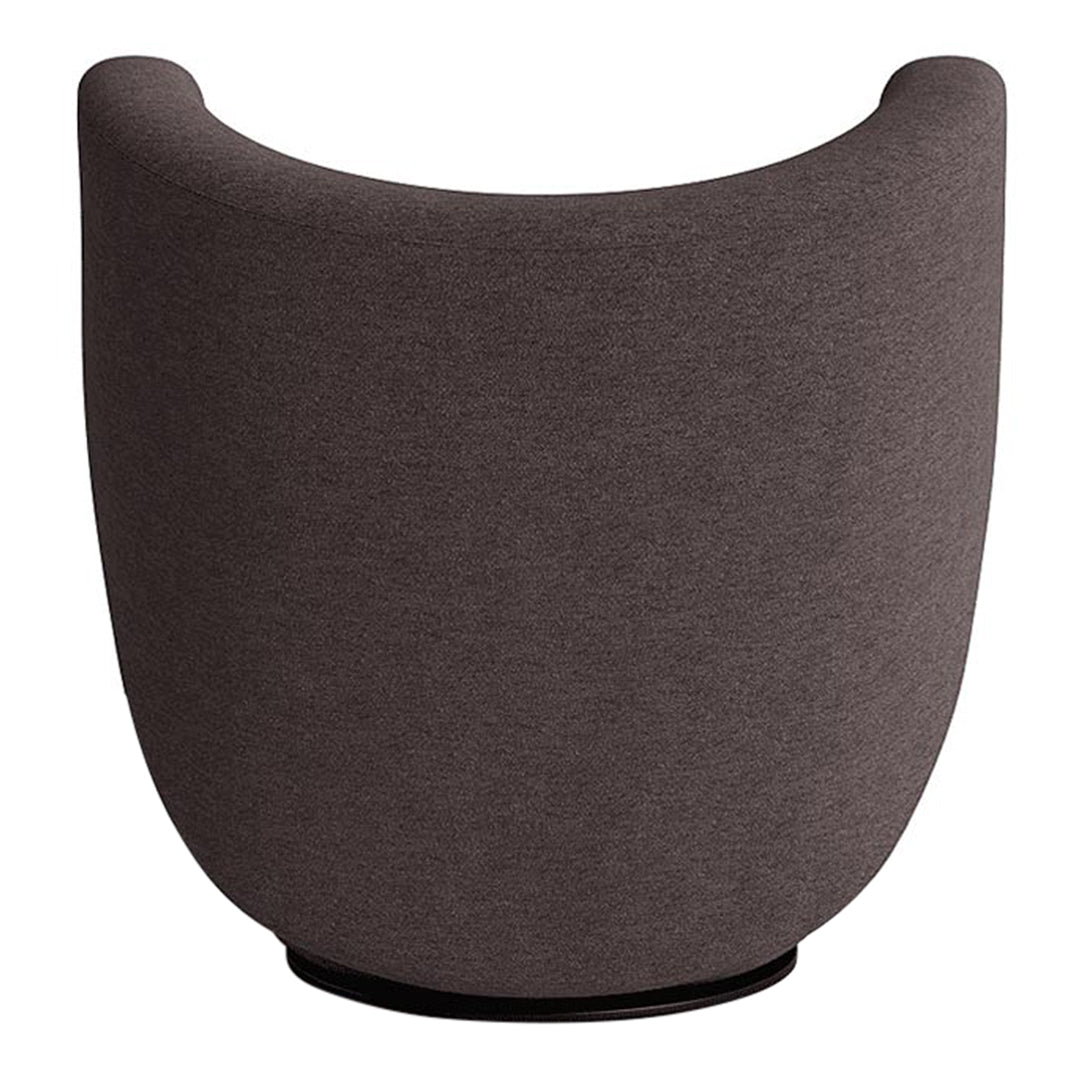Curved brown upholstered chair with a smooth, solid pattern and minimalist design. Ideal for modern interiors.