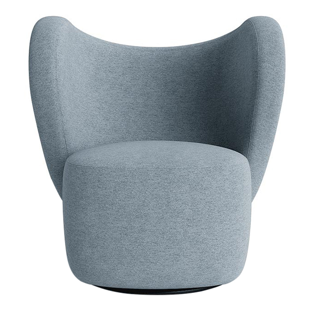 Soft blue accent chair with a textured fabric and contemporary, curved design. Ideal for modern interiors.