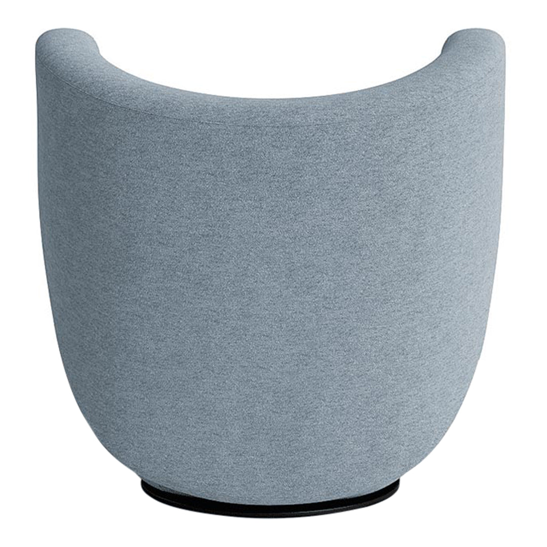 Round gray upholstered chair with a smooth texture and minimalist design, featuring a subtle blend of light and dark tones.