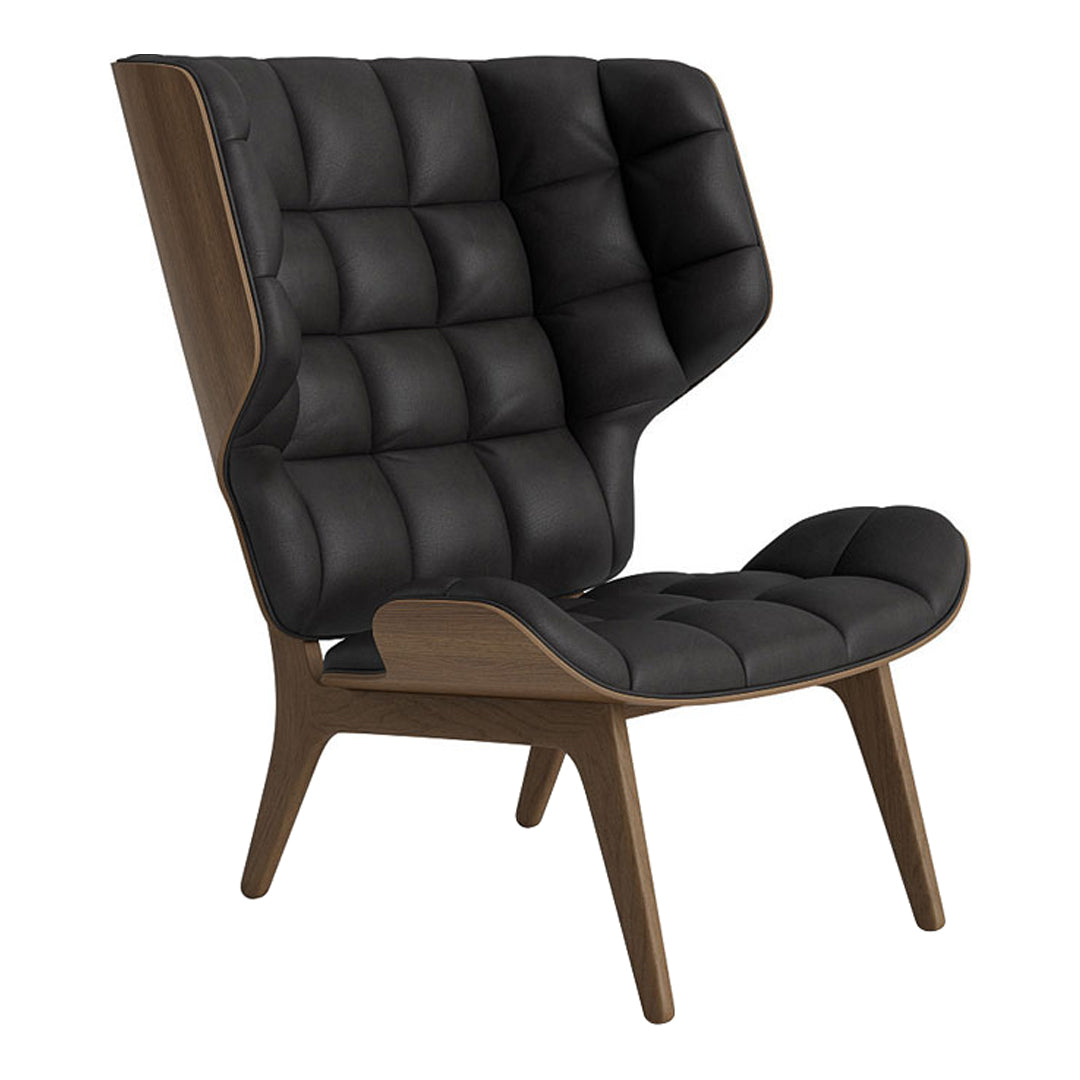 Stylish black tufted chair with a sleek wood frame, featuring a modern design and plush texture. Perfect for any decor.