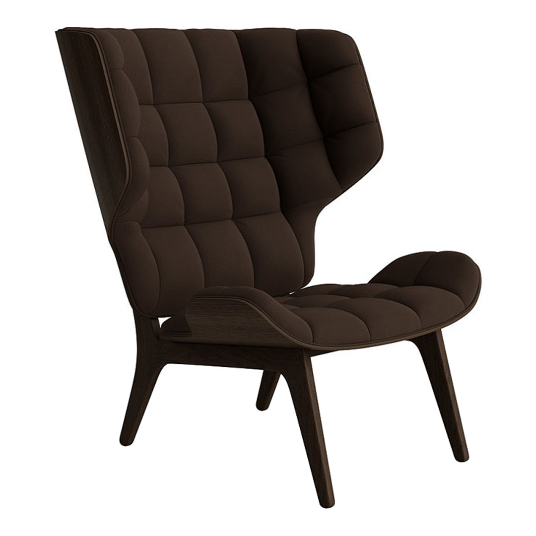 Brown tufted chair with a unique high-back design and sleek wooden legs, perfect for modern interiors.
