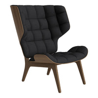 Black tufted upholstery with a sleek wooden frame, featuring a minimalist design and modern aesthetic.