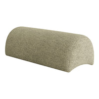 Textured, muted olive green lumbar support pillow with a sleek, rounded design for modern decor.