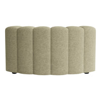 Curved, upholstered bench in soft beige with textured, ribbed pattern for modern decor.