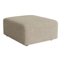 Beige textured ottoman with a smooth, modern design and rounded edges, perfect for any living space.