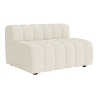 Cream-colored sectional sofa with textured, ribbed pattern for a modern, stylish look. Ideal for contemporary decor.