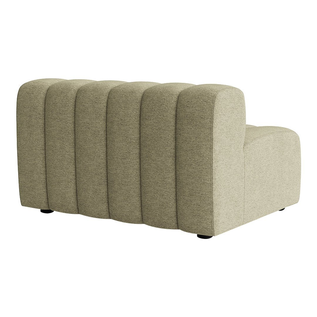 Neutral beige sofa with ribbed texture and rounded edges, perfect for modern living spaces.