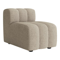 Beige upholstered chair with curved, contemporary design and subtle texture. Perfect for modern interiors.
