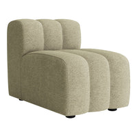 Sleek, modern armchair in muted olive green with a textured fabric and subtle curved patterns.