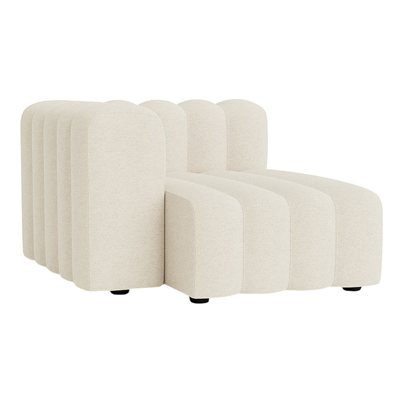 Beige modern sofa with soft, curved lines and a textured, plush fabric finish. Ideal for contemporary decor.