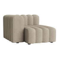 Beige modular sofa with a modern, curved design and smooth fabric texture, perfect for contemporary interiors.