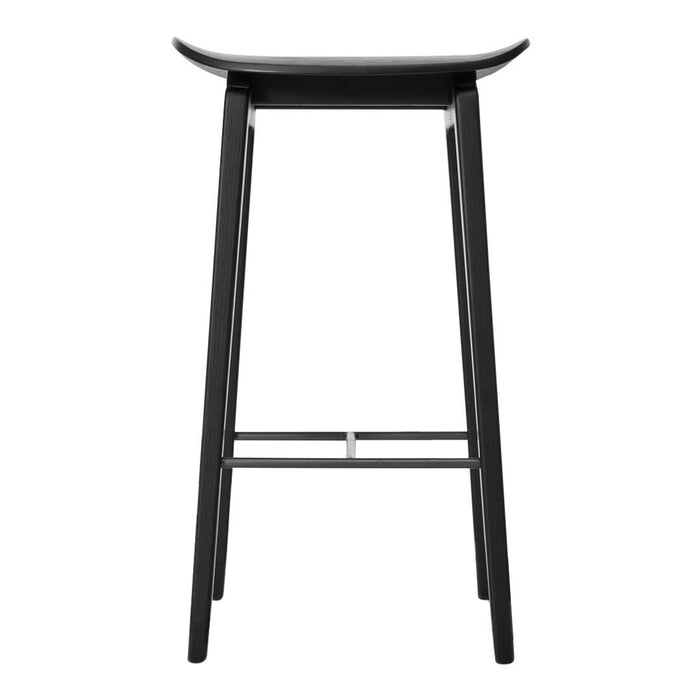 Black wooden bar stool with a smooth finish and minimalist design. Perfect for modern decor.