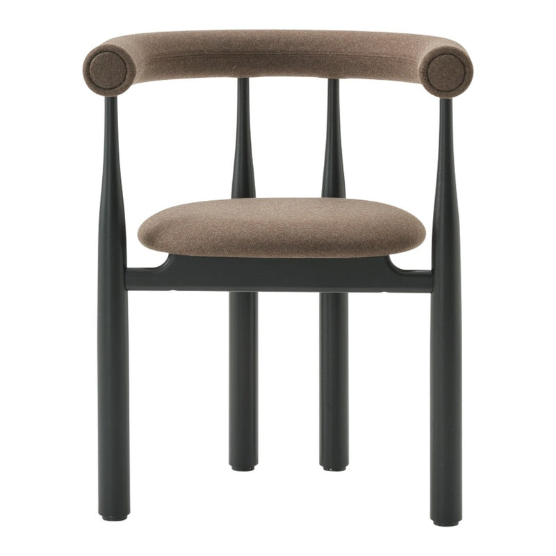 Chair with brown cushioned seat and backrest on a white background