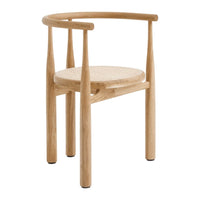 Light natural oak wood chair with a woven cane seat, featuring smooth, simple lines and neutral tones.