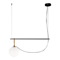 Modern pendant light featuring a sleek black finish with a gold accent and a white globe shade. Perfect for contemporary decor.