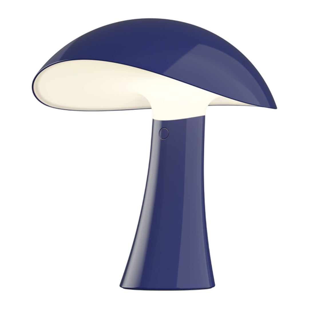 Navy blue mushroom-shaped lamp with a smooth white shade and a sleek, modern design. Perfect for stylish decor.