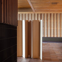 Wooden paneling with a modern design in an indoor setting