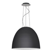 Sleek black dome pendant light with a smooth matte finish and metallic accents. Ideal for modern interiors.