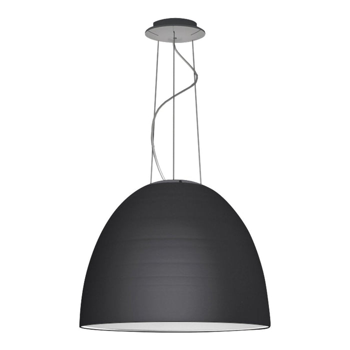 Sleek black dome pendant lamp with a smooth matte finish and silver accents, ideal for modern interiors.