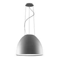 Sleek silver pendant lamp with a smooth, dome-shaped design and elegant, twisted cable. Perfect for modern decor.