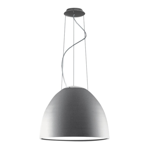 Sleek silver pendant lamp with a smooth, curved dome and minimalist design. Perfect for modern decor.