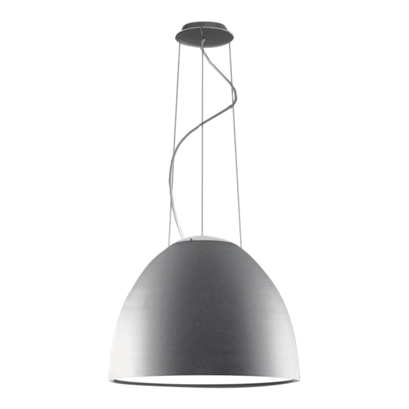 Sleek silver pendant lamp with a smooth, curved dome and minimalist design. Perfect for modern decor.
