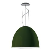 Green dome pendant lamp with sleek silver wires and modern design, perfect for adding a contemporary touch.