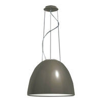 Matte gray pendant light with a sleek, modern design and minimalist wire suspension.