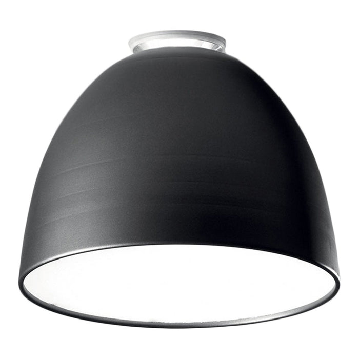 Black dome pendant lamp with a smooth, matte finish and metallic interior edge for added contrast.