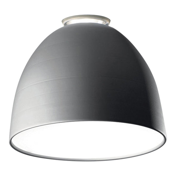 Gray dome pendant light with a smooth, matte finish and a white interior for soft illumination.